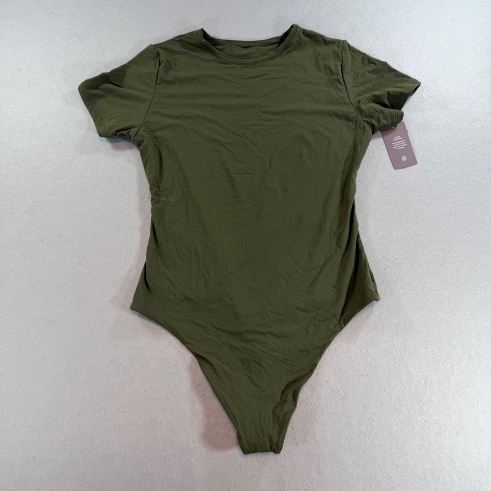Auden Women's Luxe 4-Way Stretch Short Sleeve Thong Bodysuit Green S NWT